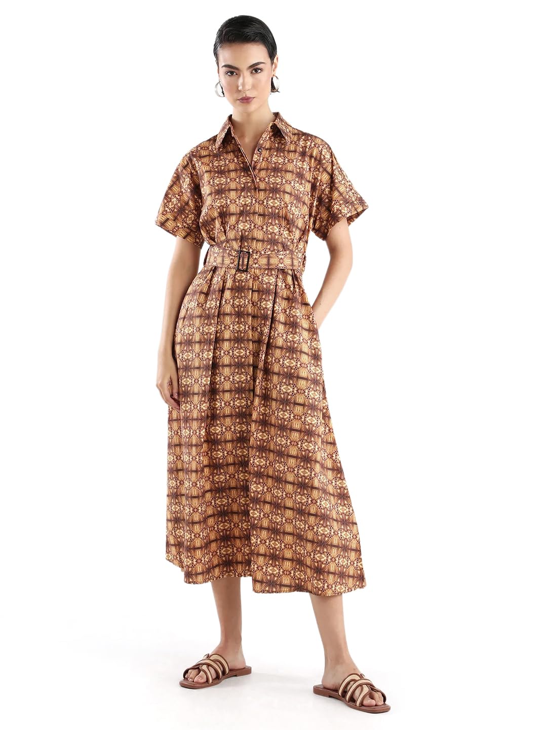 FIT and Flare Geometric Print MIDI Dress-image-1