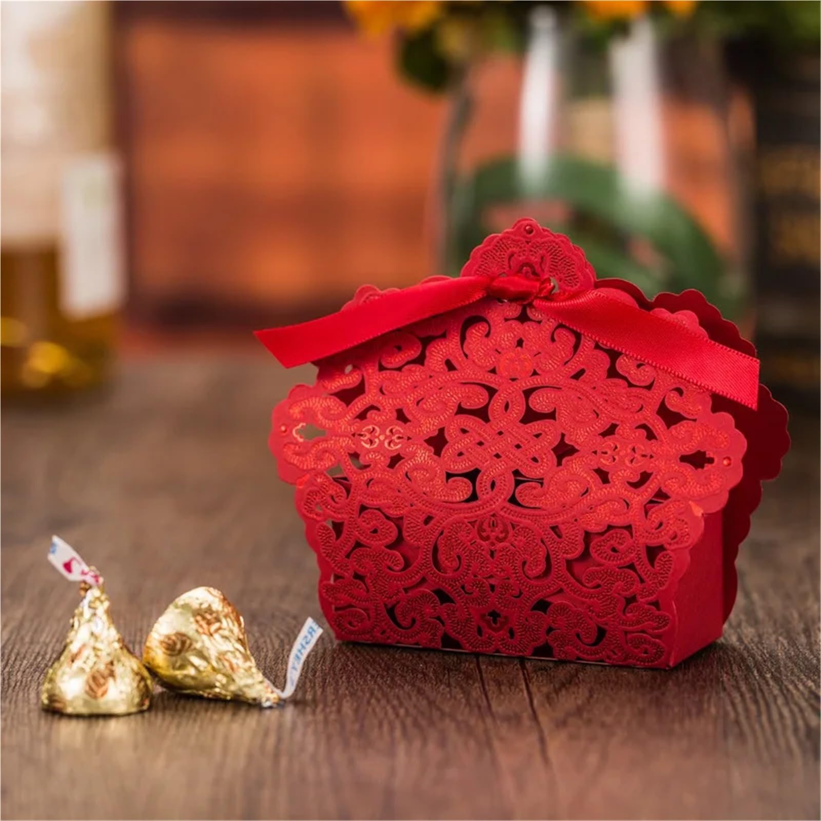 Scatoline Portaconfetti 10/50/100pcsWhite Red Gold Blue Champange Wedding Candy Box with Ribbon Sweets Candy Favors Bags Boxes Birthday(Brown2,9.7X7.5X3.2CM_50PCS)