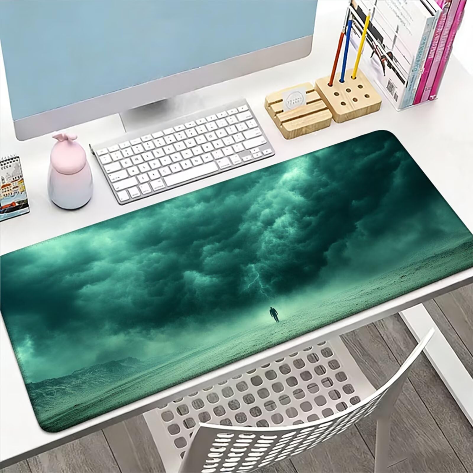 Podkładka pod mysz XXL 1500 x 800 x 3 mm, zielona podkładka pod mysz, duża podkładka pod mysz z wodoodporną i antypoślizgową gumową podstawą, zmywalna mata na biurko do gier, akcesoria biurowe W-827