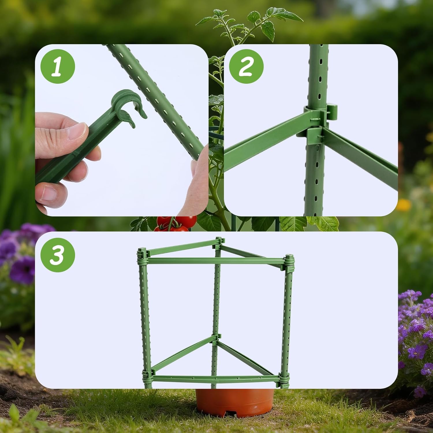 100pcs Garden Stakes Arms for Tomato Cage, Plant Trellis Connectors, Attach 0.63 Inch Dia Tomato Stakes and Plant Stick Supports, 11.8in Plastic Connecting Rod (16mm，No Stake)