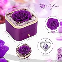 Vista 2 de Beferr Regalos de cumpleaños para mujeres, rosa real preservada con collar, rosas moradas eternas, flores para la entrega, aniversario, día