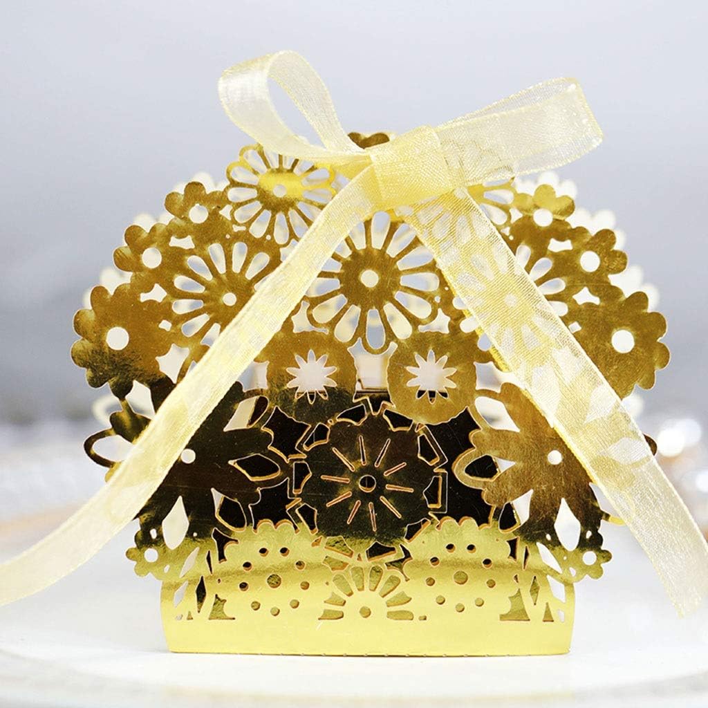 JJZXD 50pcs Lace Flower Carriage Favor Gifts Candy Boxes with Ribbon Shower Wedding Birthday Party Favor Decoration (Color : D)