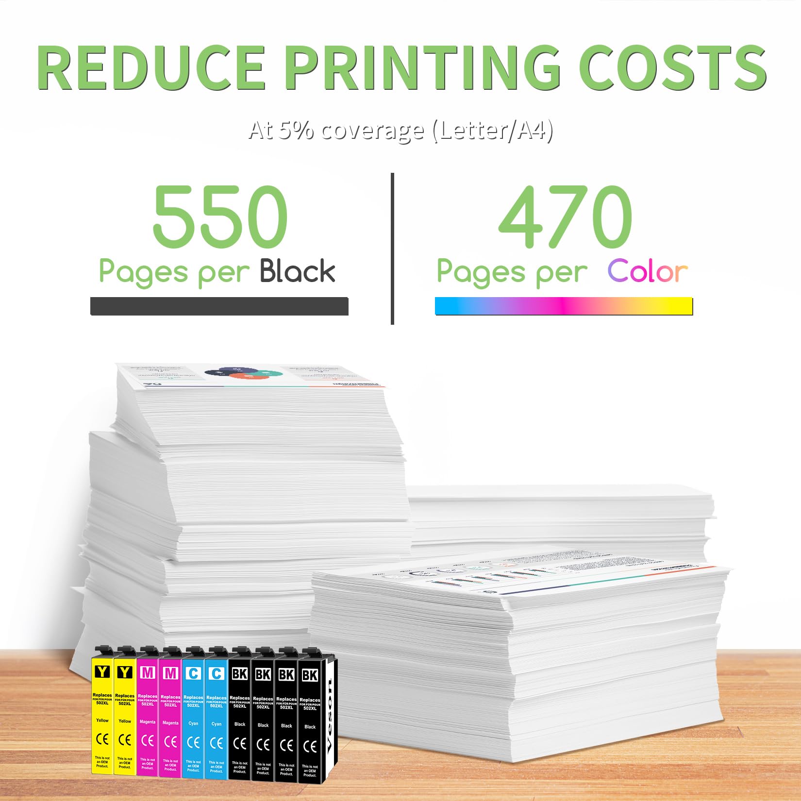 Veson 502XL Karty drukarskie kompatybilne z Epson 502 XL Multipack Patronen dla Epson Expression Home XP-5100, XP-5105, XP-5150, XP-5155, oraz dla Epson Workforce WF-2860, WF-2865, WF-2880, WF-2885