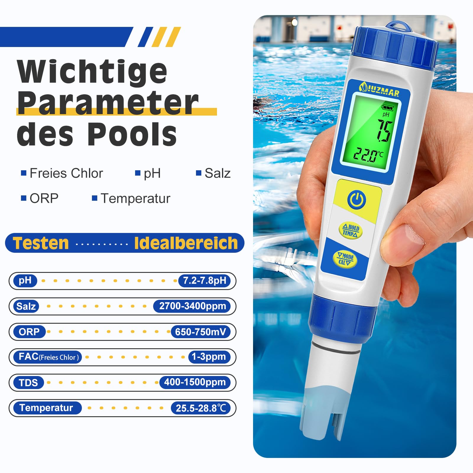 UIUZMAR Pool pH Chlor Messgerät und 7 in 1 Salzmessgerät für Pools