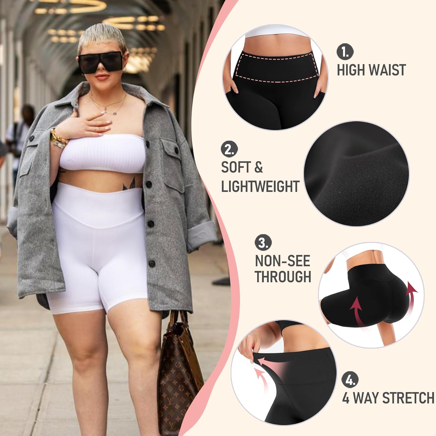 Diu Life 3 Pack Biker Plus Size Shorts for Women with Pockets - High Waist 8" Black Workout Shorts for Yoga (1X 2X 3X 4X) - Image 4