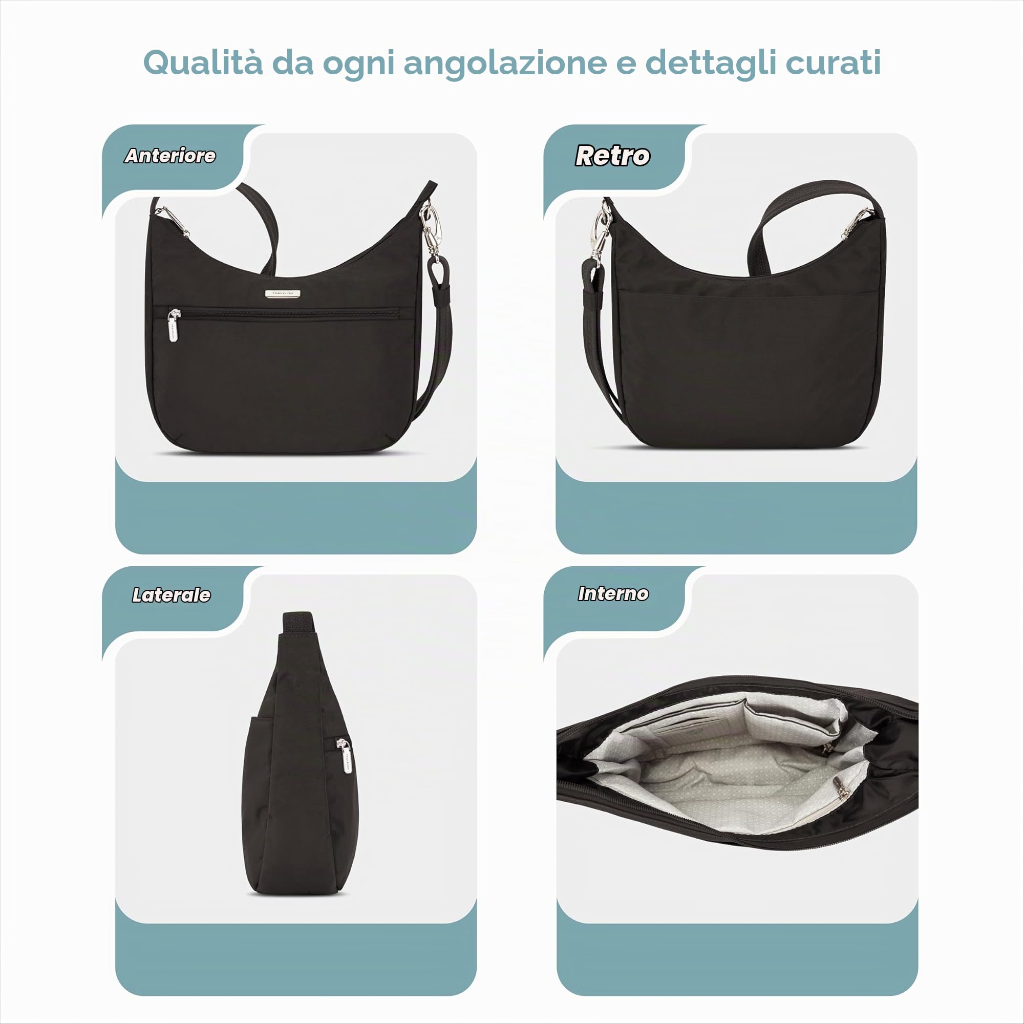 Travelon Essentials Borsa a tracolla, Hobo Unisex - Adulto