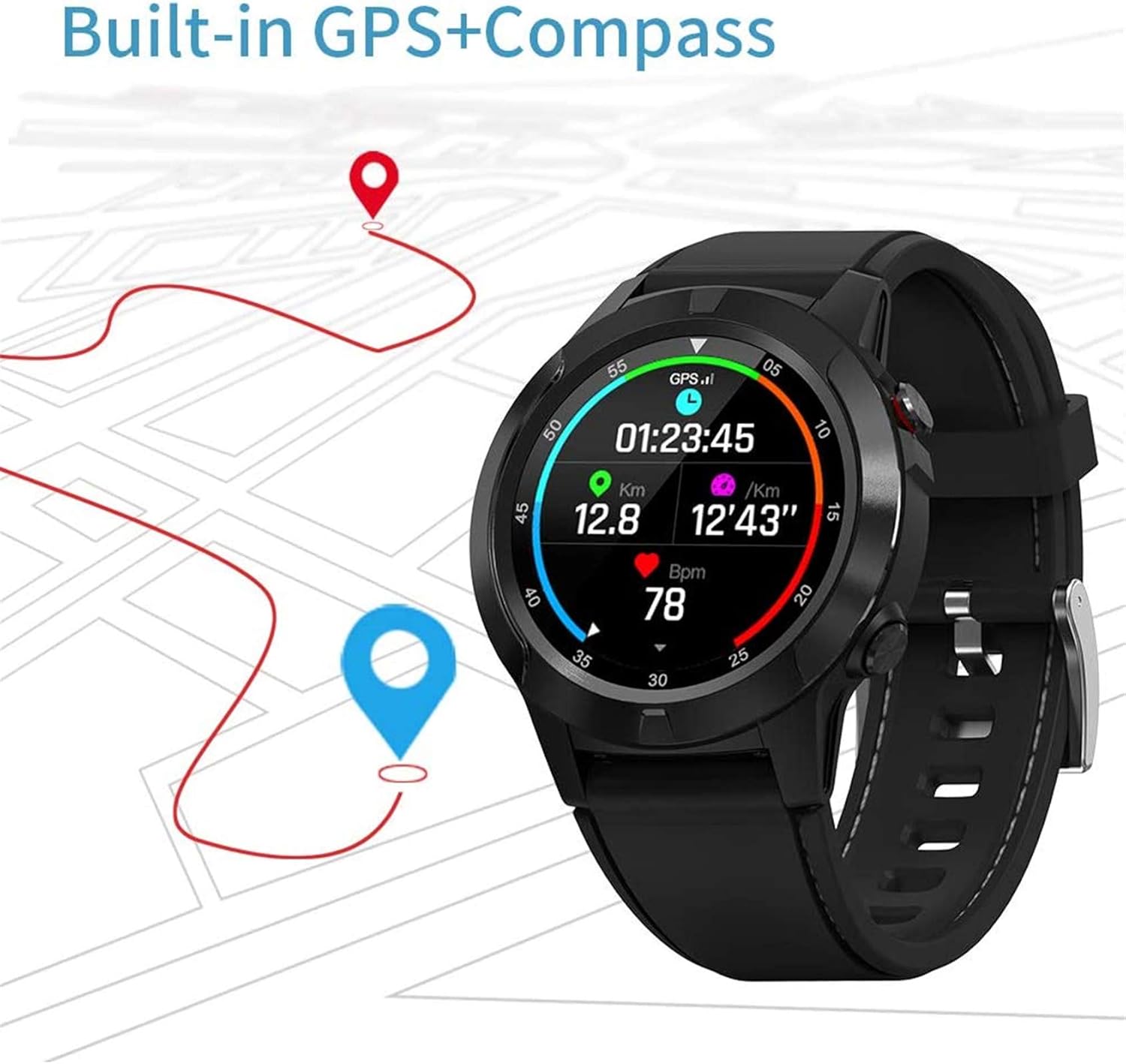 YSQ Smart Watch per Uomo, smartwatch GPS per Android iOS con Monitor Cardiaco di Pressione sanguigna, Impermeabile Sleep Fitness Tracker con barometro altimetro Bussola YSQ Smart Watch per Uomo, smartwatch GPS per Android iOS con Monitor Cardiaco di Pressione sanguigna, Impermeabile Sleep Fitness Tracker con barometro altimetro Bussola