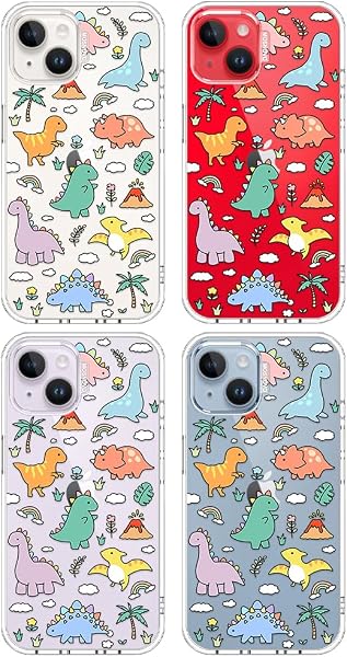 MOSNOVO Hülle für iPhone 13 & iPhone 14, [2 m Militärschutz] [Anti-Abblätter-Technologie] Transparente stoßfest TPU Stoßfänger Handyhülle mit Design - Dinosaurierland - 3
