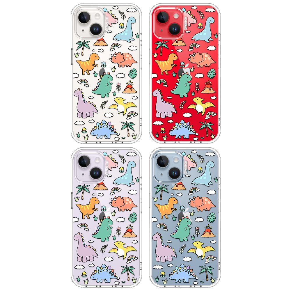 MOSNOVO Hülle für iPhone 13 & iPhone 14, [2 m Militärschutz] [Anti-Abblätter-Technologie] Transparente stoßfest TPU Stoßfänger Handyhülle mit Design - Dinosaurierland - 4