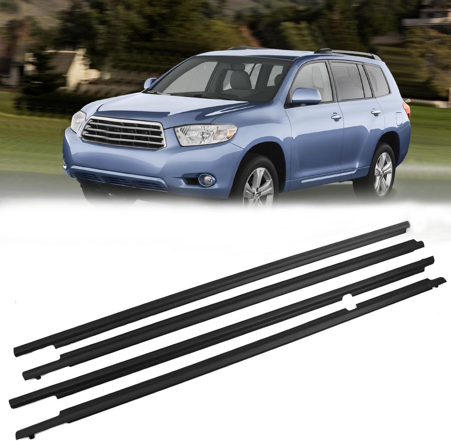 Weatherstrip Window Trim Compatible with Toyota Highlander 2008 2009 2010 Black Door Weather Stripps Molding Seal Belt Outside 4pcs