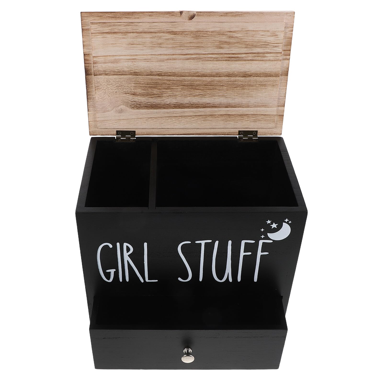 Tampon Organizer Holz mit Schublade Aufbewahrungsbox für Damenhygiene Badezimmerbehälter Schwarz Platzsparender Periodenartikel Organizer