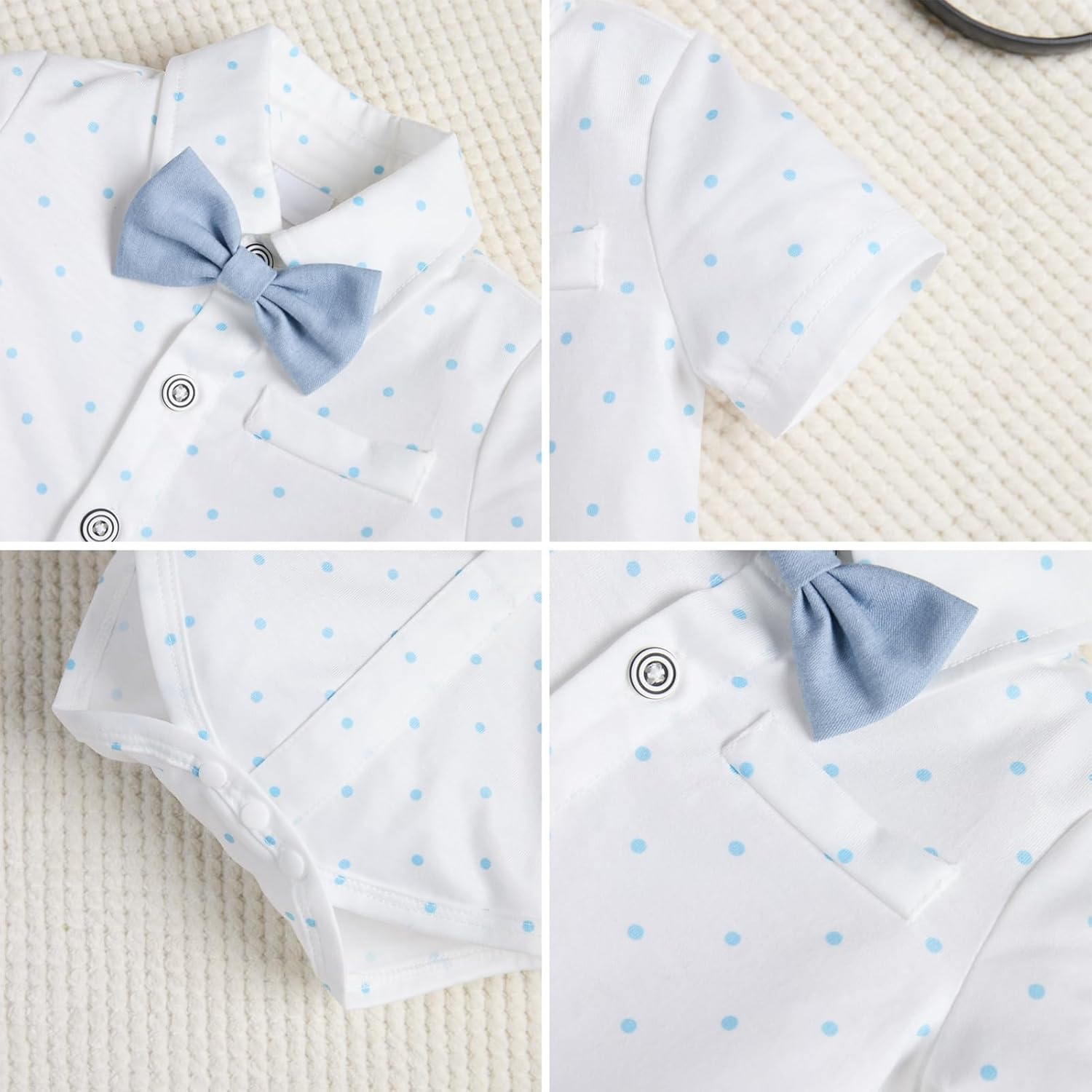 IDOPIP Toddler Kids Baby Boys Formal Suit Gentleman White Shirt with Bowtie + Suspender Shorts Pants Overalls Clothes 6M-5T