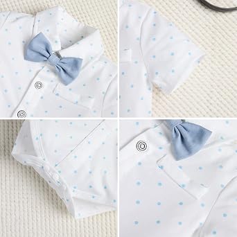IDOPIP Toddler Kids Baby Boys Formal Suit Gentleman White Shirt with Bowtie + Suspender Shorts Pants Overalls Clothes 6M-5T