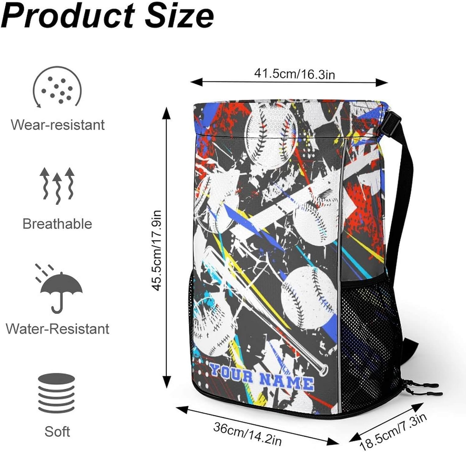 Custom Baseball Drawstring Backpack - Cute Cinch Sack, String Backpacks with Pocket for Kids Women Men Boys Girls for Gym Outdoor Sports Travel Athletic Drawstring Bag - Lightweight/Foldable