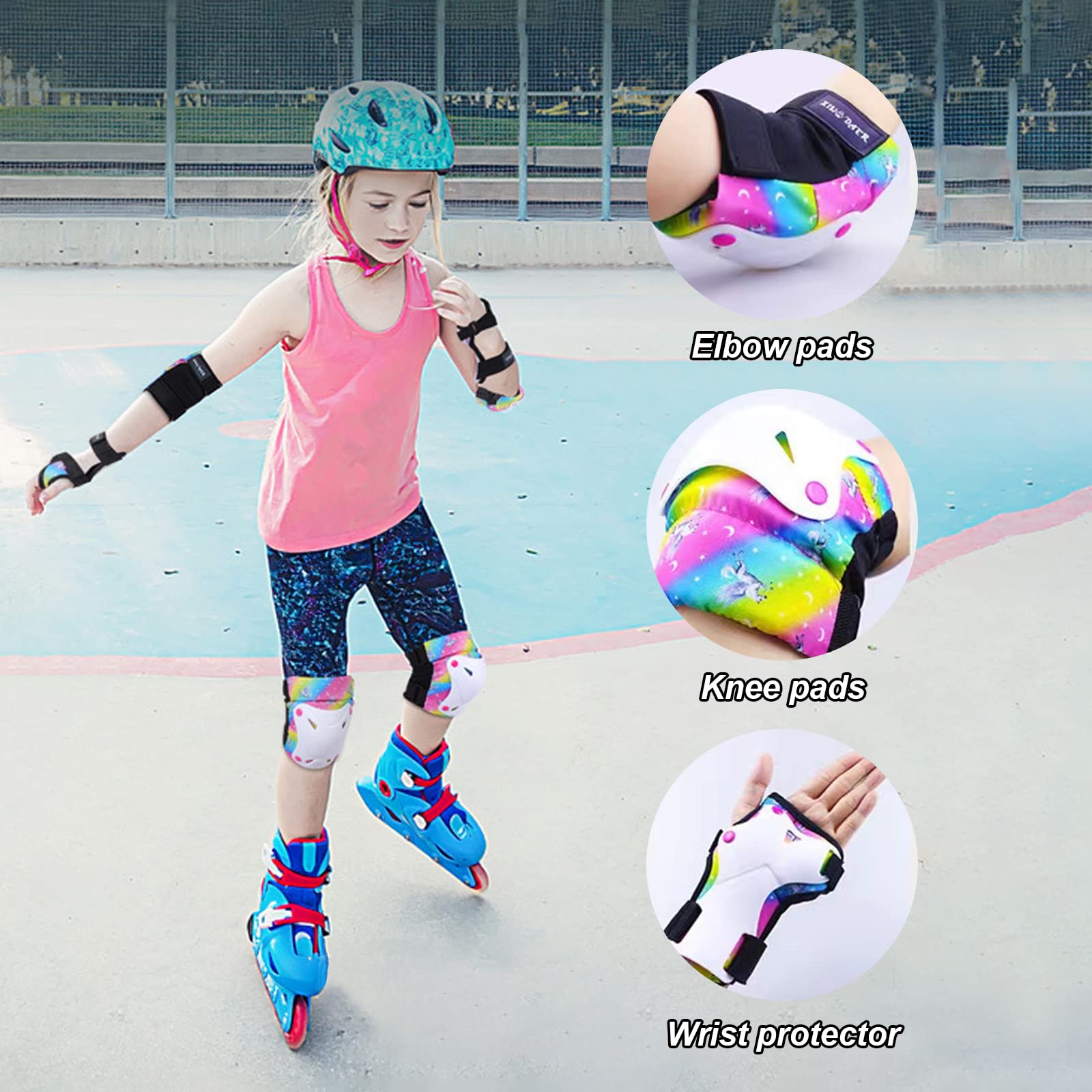 Protezioni pattini bambina Ginocchiere bambini,Set di Protezioni per Pattini [Set di 6] per Bambini di 3-7 anni,Ginocchiere per Pattini Skateboard Bambini