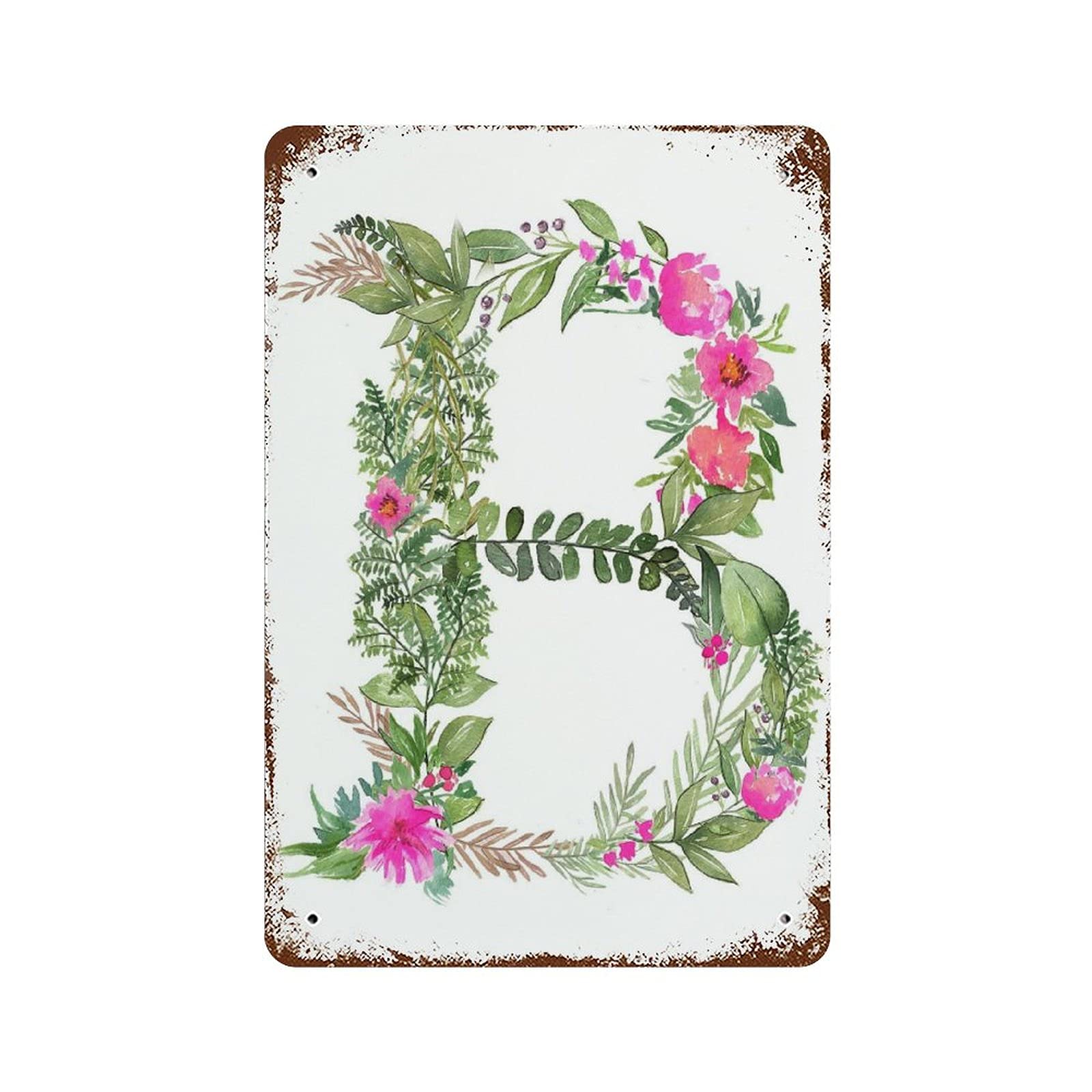 Initial Letter B Wall Letters Nursery Letters Floral Initials Botanicals Playroom Antique Metal Tin Sign for Men Women Decor Aluminum Sign Wall Sign for Bars Restaurants Cafes Pubs 8x5.5 Inch
