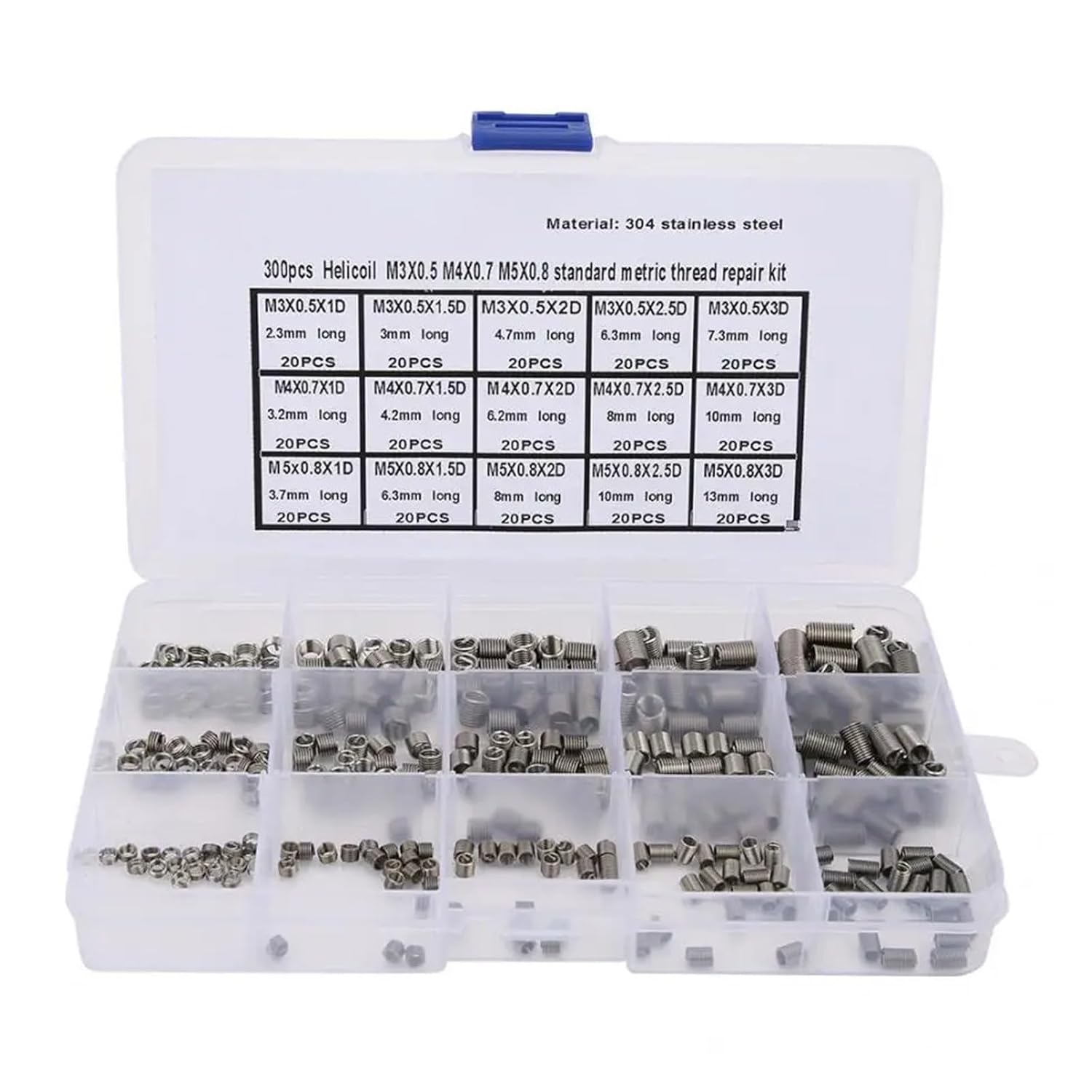 Hardware Threaded Inserts 300Pcs Threaded Insert Assortment Kit Stainless Thread Repairing Tool M3x0.5 M4x0.7 M5x0.8 Spiral Wire Screw