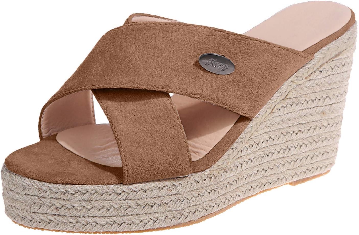 AnFeng Women's Platform Flip Flop Beach Rhinestone Sandal Adjustable Casual Thong Sandal Arch Support Walking Slippers (Brown, 10)