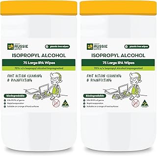 Great Aussie Wipes Isopropyl 70 Percent Alcohol Disinfecting Wipes 150 Pack - Large Size Textured Sustainable - Compostable and Plastic-Free Cleaning Wipes