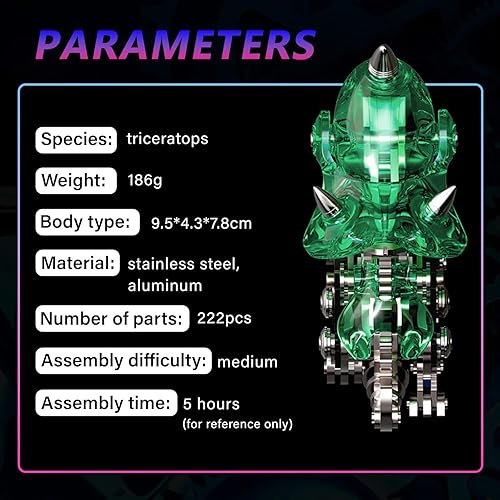 Miniatura 4 de Rompecabezas de metal 3D, rompecabezas de metal 3D para adultos, kit de modelo de dinosaurio mecánico, triceratops, rompecabezas 3D de acero