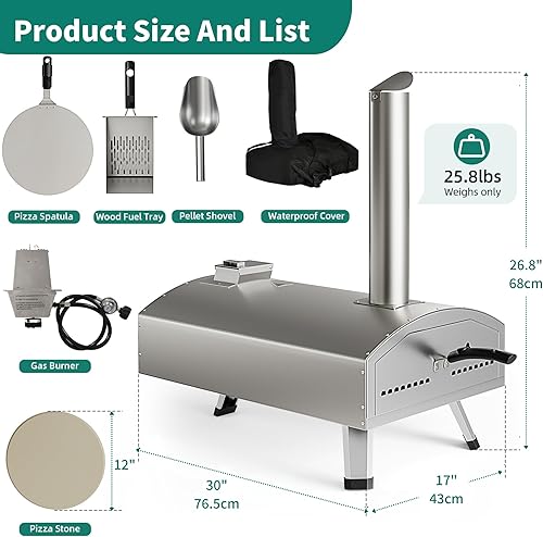 Miniatura 4 de YTIAHOME - Horno de pizza multicombustible para exteriores con máquina giratoria de doble combustible para pizza de 12 pulgadas, horno de pizza a