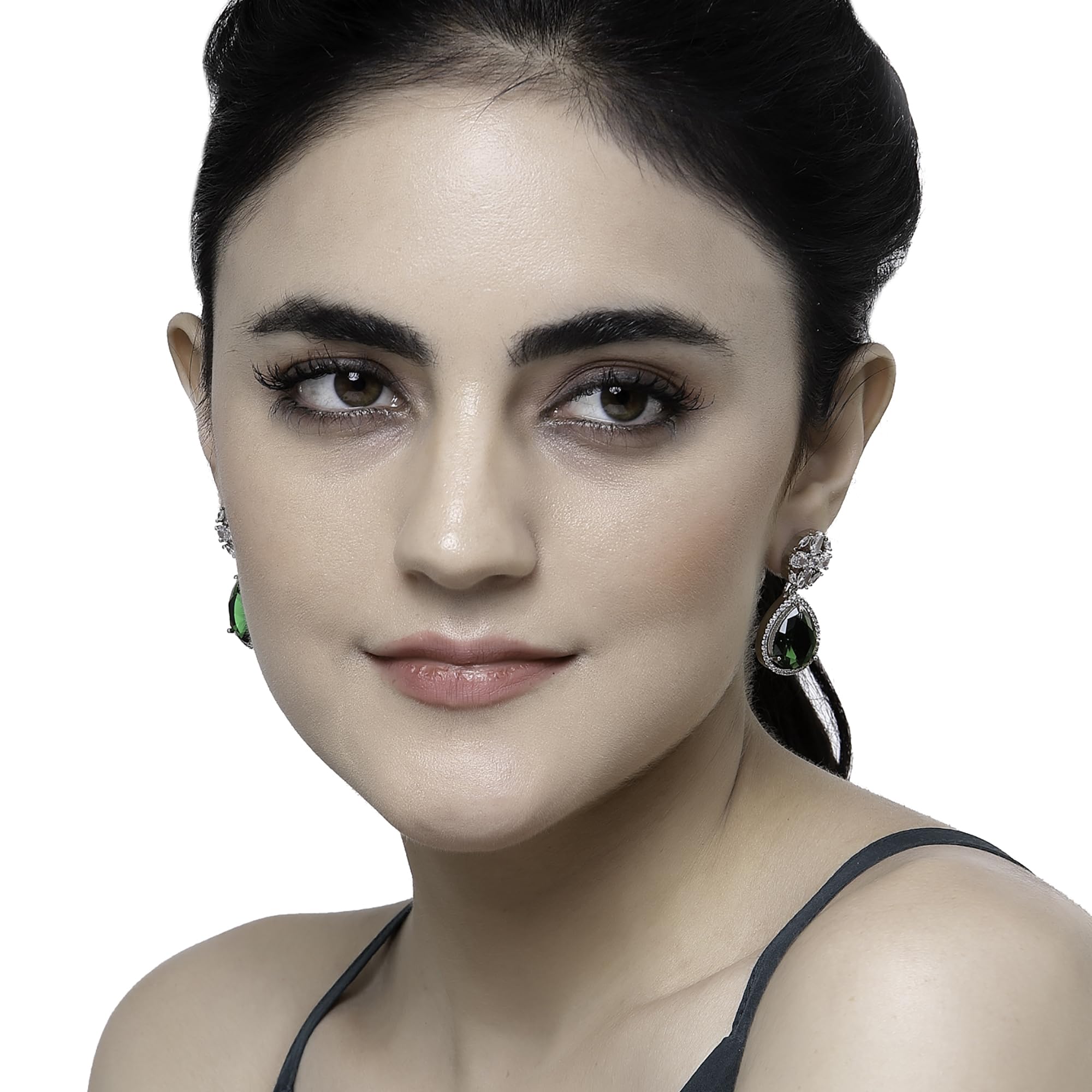 Rhodium-Plated Teardrop & Floral Drop Earrings