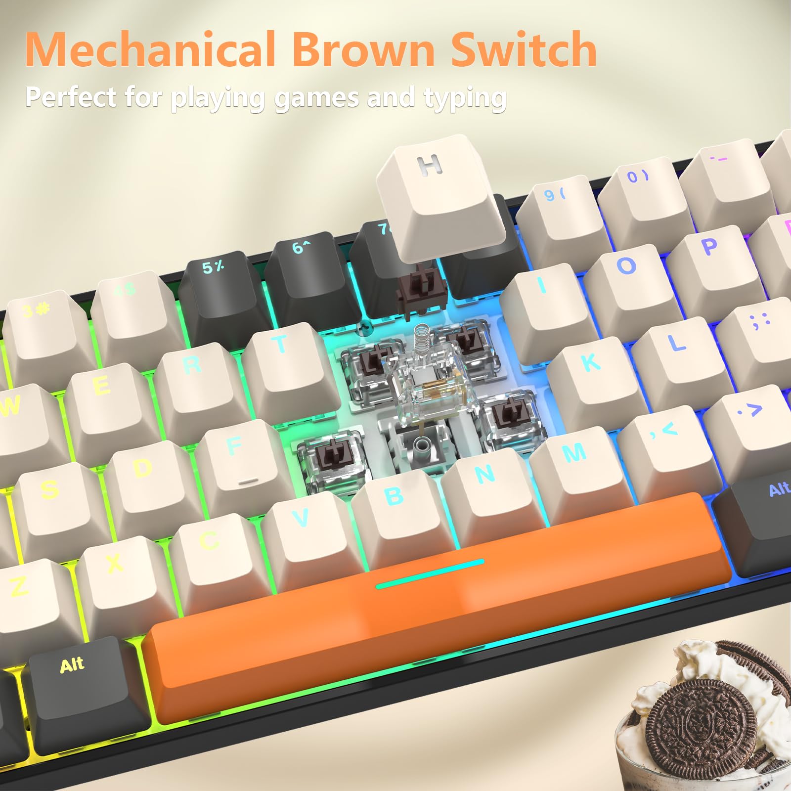Combo Teclado Y Mouse Mecánico RK-T60 - Teclado 62 Teclas, Interruptores Rojos, Retroiluminación RGB, Mouse 6400 DPI, Cable Aviador, Para PC/PS4