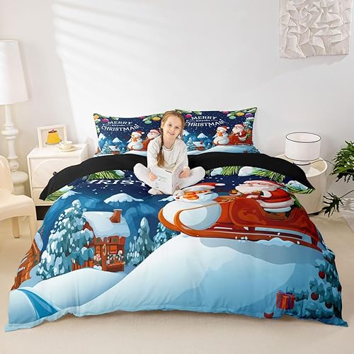 Miniatura 21 de Juego de funda de edredón de gnomos de Papá Noel escandinavos de Navidad, funda de edredón de Papá Noel para niños y niñas, funda de edredón de