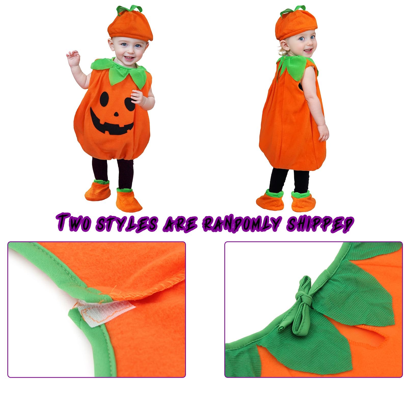 Cloudkids - Costume d'Halloween Costume de citrouille Mignon Enfants de 12 à 18 mois Cosplay Robe pour carnaval Fête Vêtements avec chapeau Chaussures