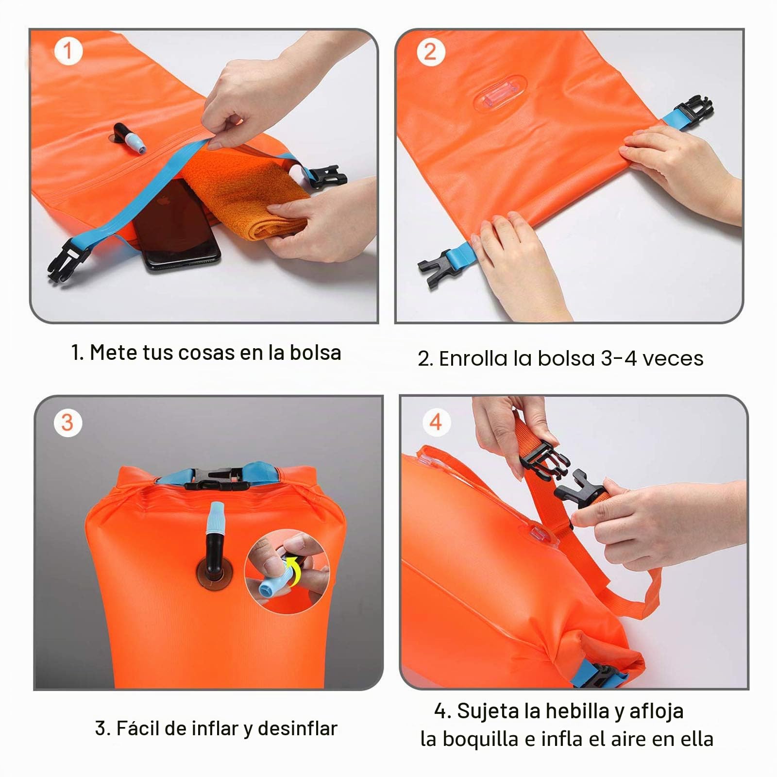 Boya de Natación 20L con Bolsa Estanca, Cinturón Ajustable Swim Buoy para Triatlón, Inflable Muy Visible