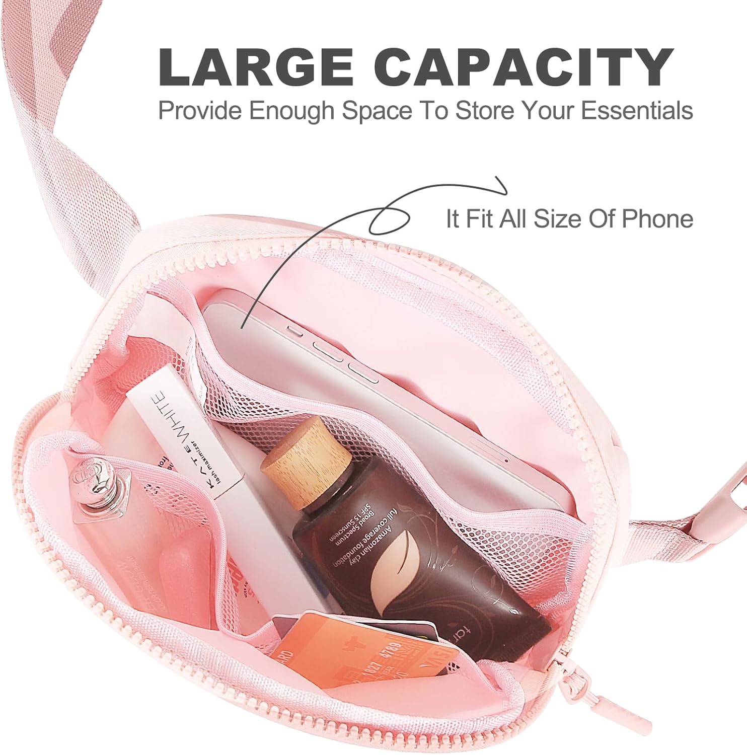 Belt Bag with Extender Strap 65'', Plus Size Fanny Pack Crossbody Bags for Women Men, Mini Everywhere Belt Bag, Fashion Small Waist Pouch (Pink + strap) - Image 4