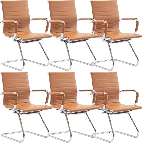 Miniatura 18 de Wahson Silla de oficina de piel resistente para invitados respaldo medio, sillas de cuarto de conferencia, recepci[on, set de 2 , Cuero falso Cuero