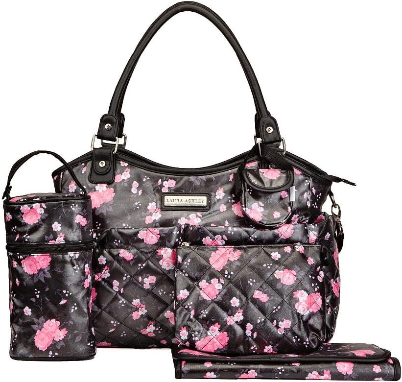 Laura Ashley 6 in 1 Floral Tote Diaper Bag, Black