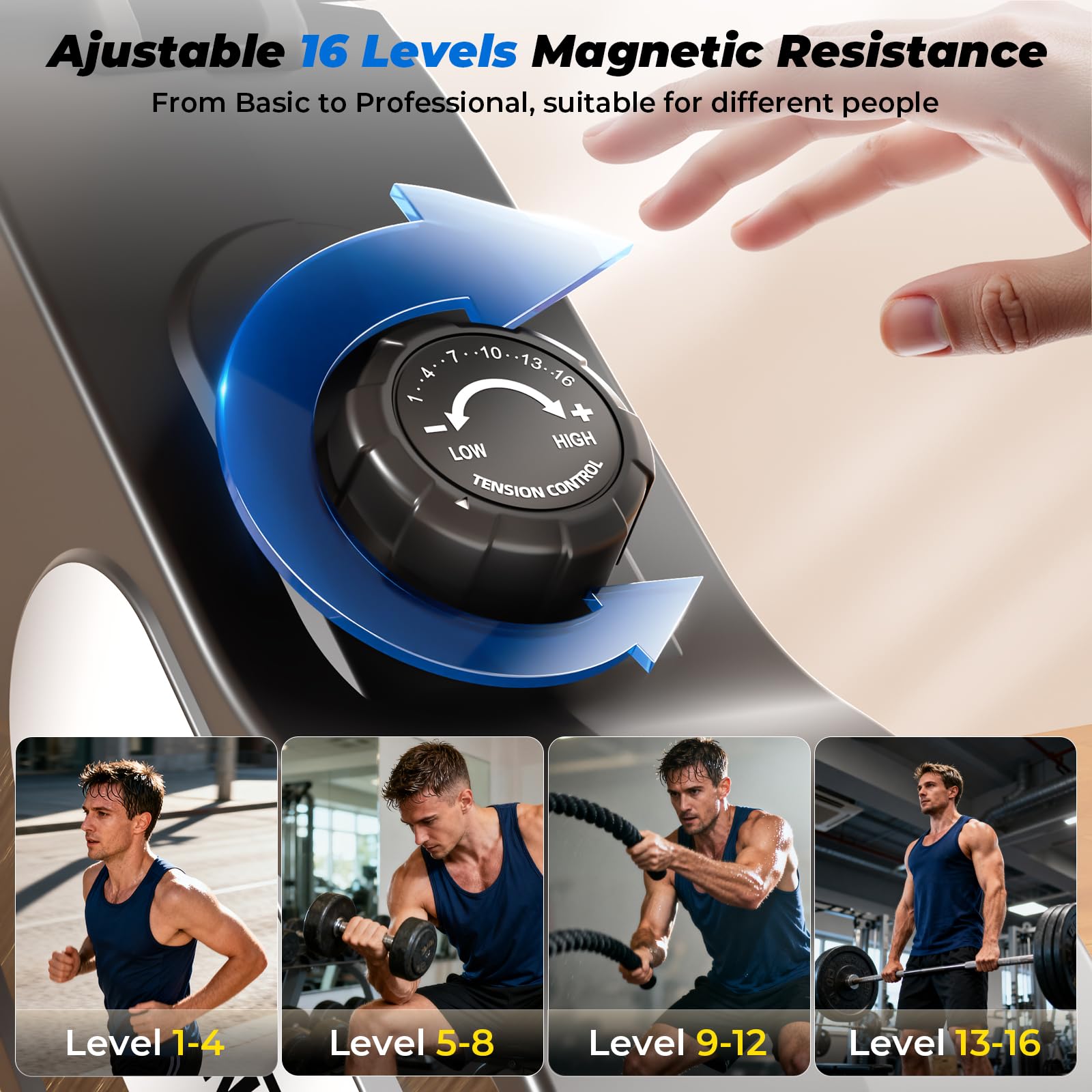 ONETWOFIT Rudergerät Für Zuhause Klappbar Pro, Stepper Für Zuhause, 16 Stufen des Stillen Widerstands Fitnessgeräte, Crosstrainer 160 Kg Kapazität, App-Kompatibel