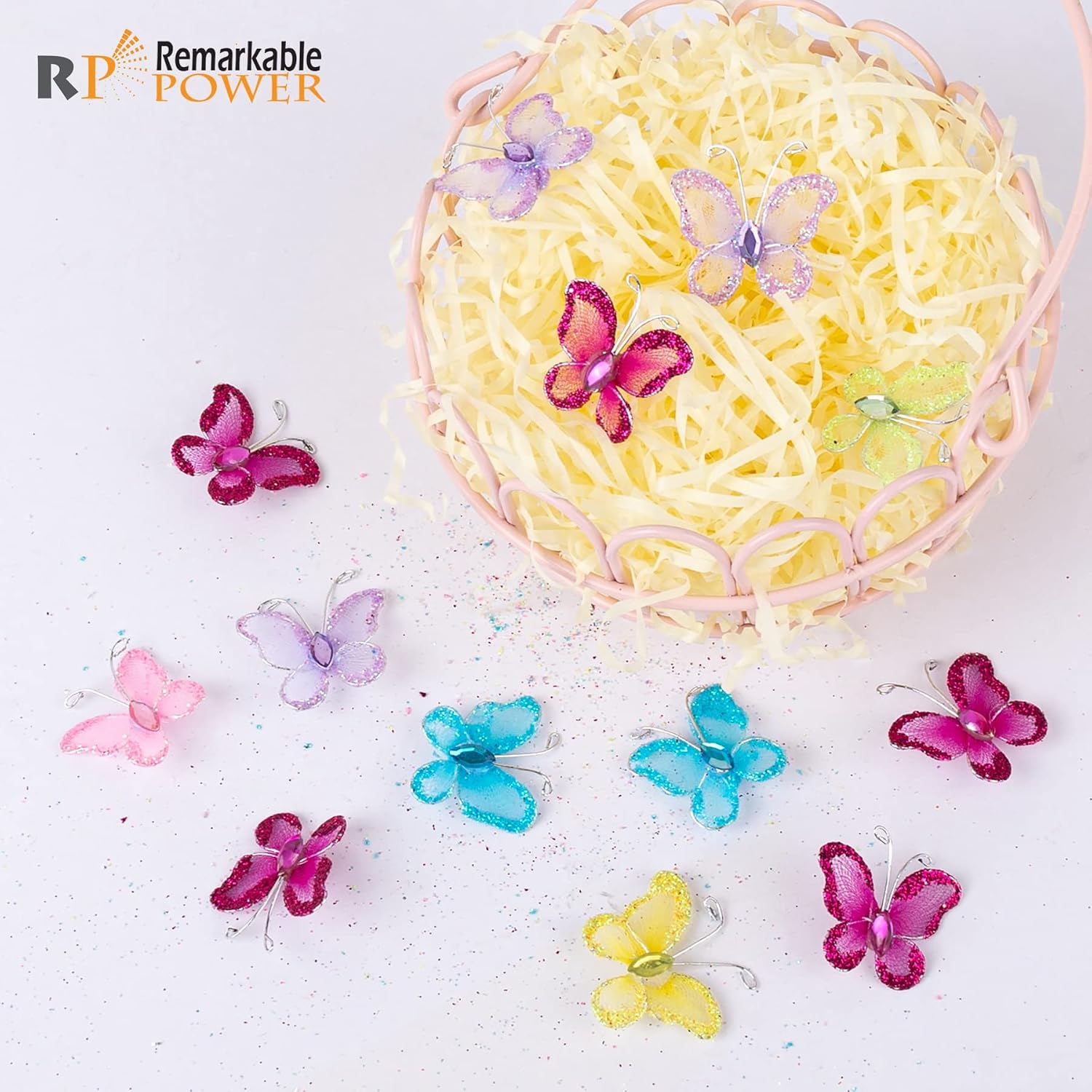 70 Pack Sheer Mesh Wire Glitter Butterflies for Home Decoration 7 Colors image 3