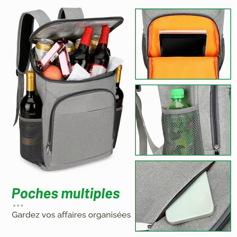 sac à lunch isolé,Sac à dos isotherme de 30 litres Sac à lunch isolé étanche pour camping en plein air, randonnée, pique-nique sur la plage