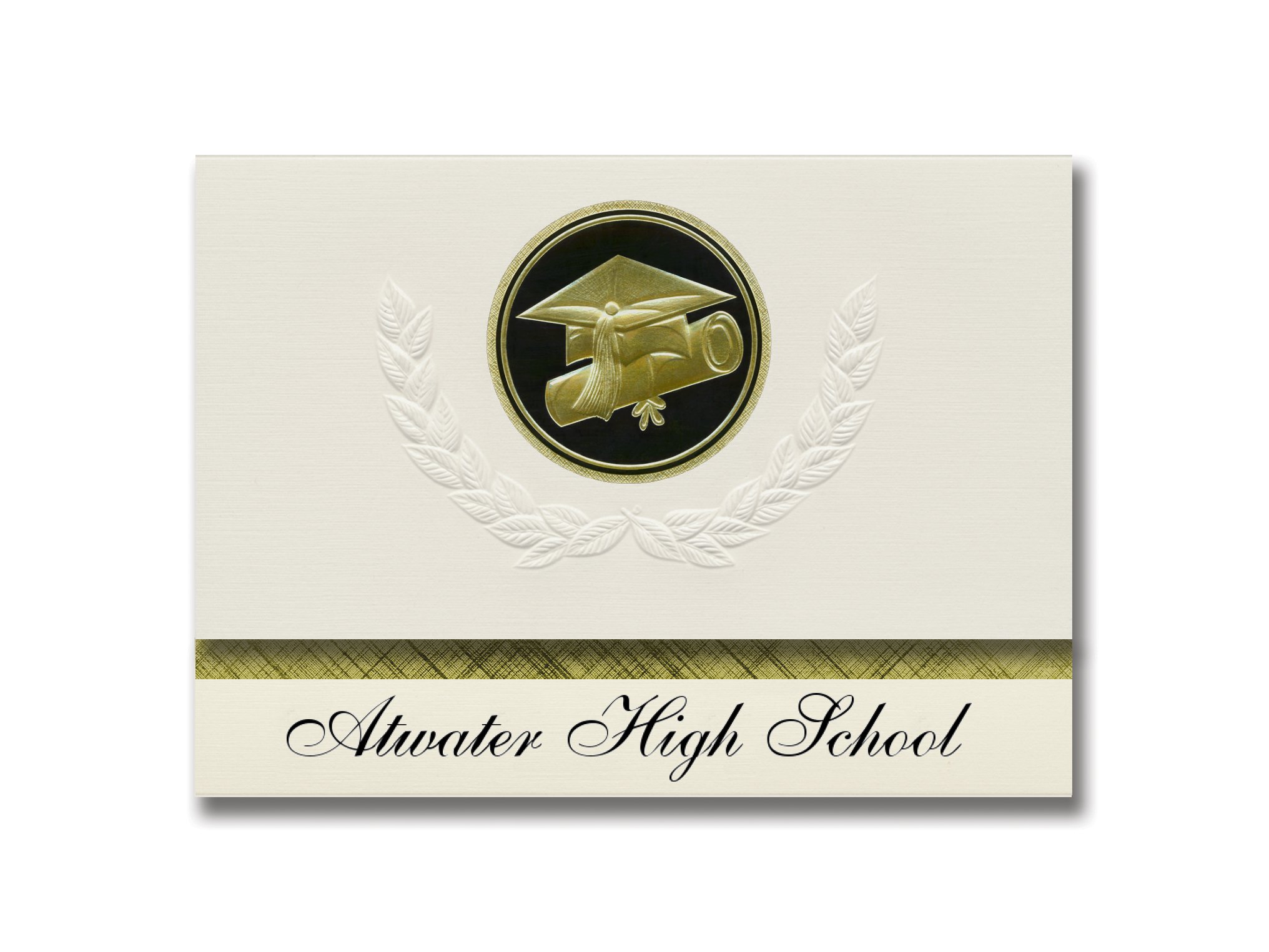 Signature Announcements Atwater High School (Atwater, CA) Graduation Announcements, Presidential style, Basic package of 25 Cap & Diploma Seal. Black & Gold.