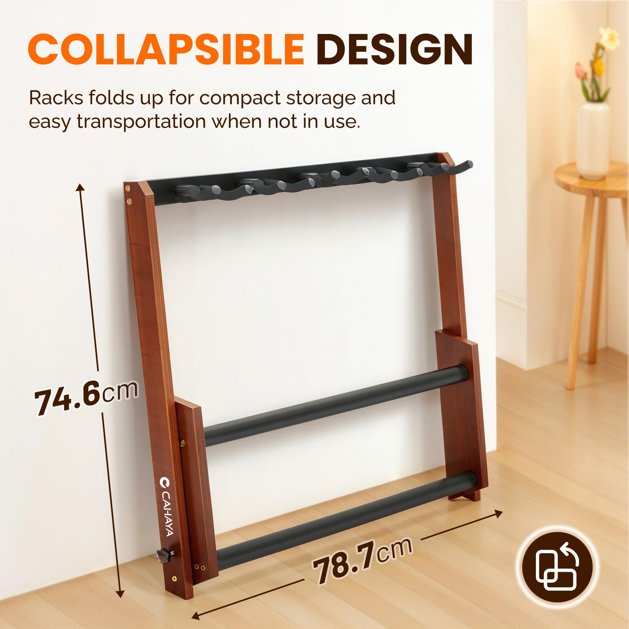 CAHAYA Supporto Multi Chitarre in Legno - Stand da Pavimento per 5 Chitarre Pieghevole e Portatile per Chitarre Acustiche, Elettriche, Classiche e Basso - Espositore per Casa e Studio