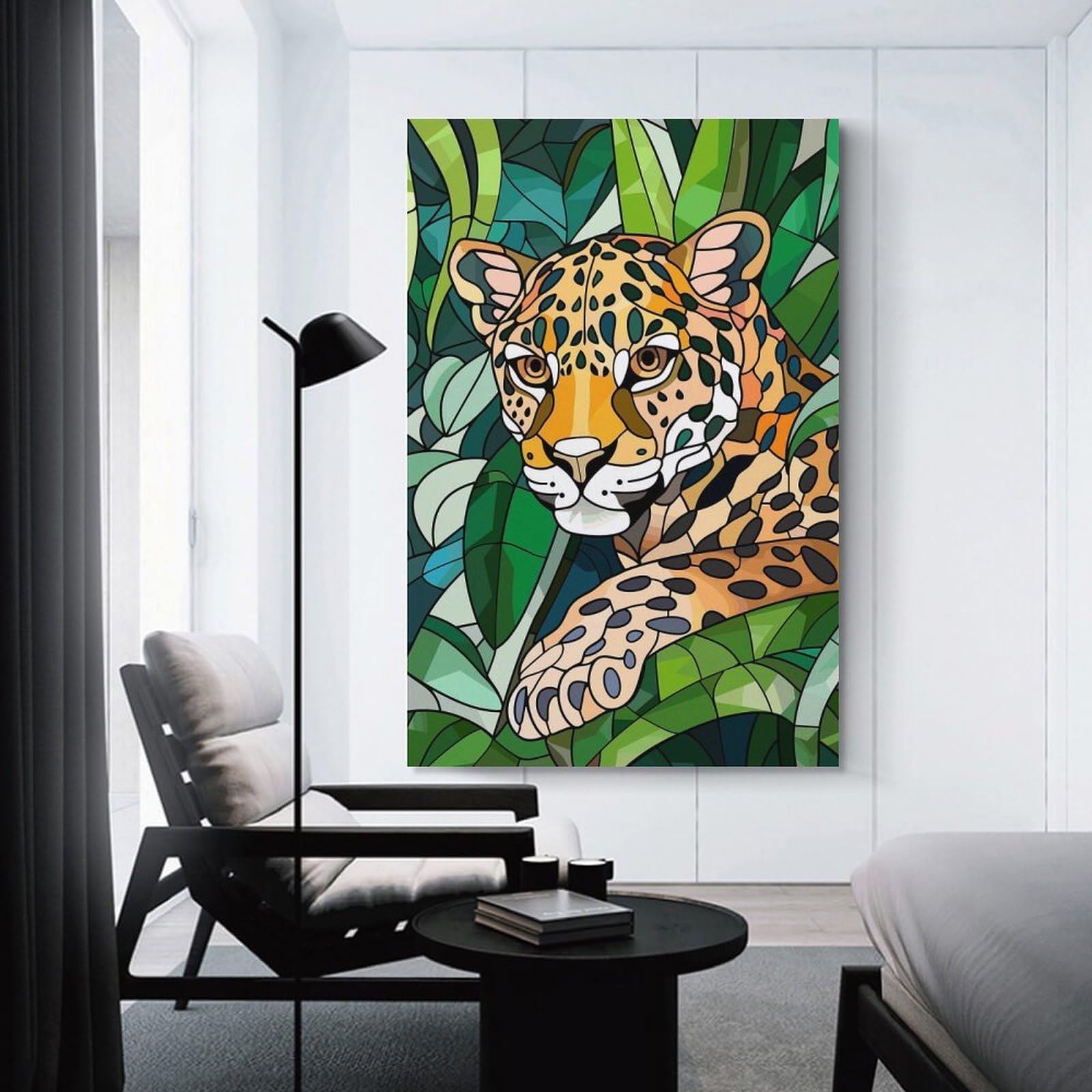 Junmoney Jaguar in Lush Greenery Room Decor Wall Art 20x30inch(50x75cm), for Bedroom, Guest Room Or Reading Nook, An Easy Wall Refresh for Bedrooms