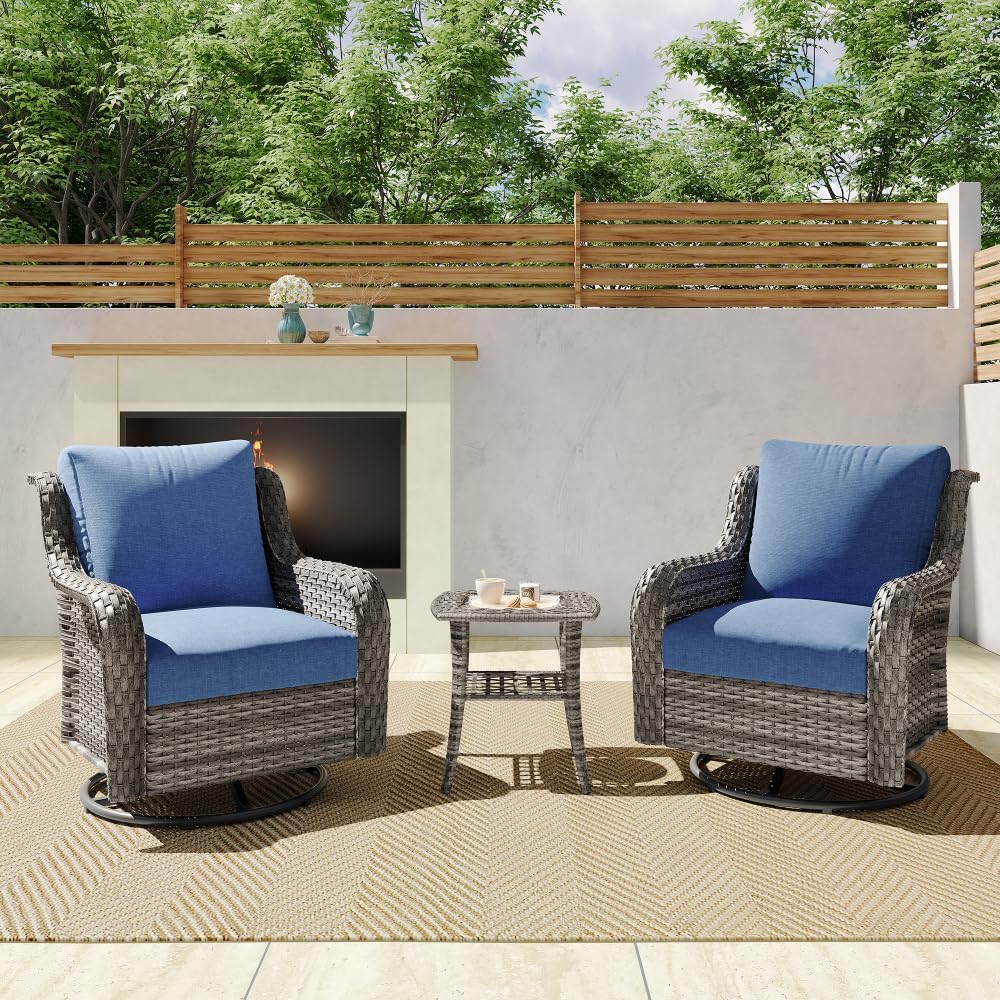 360-Degree Swivel Rocking Chairs with Side Table, All-Weather PE Wicker Outdoor Furniture Set for Patio, Porch, and Garden, High Back Ergonomic Design, Weight Capacity 300 Lbs, Modular Combination