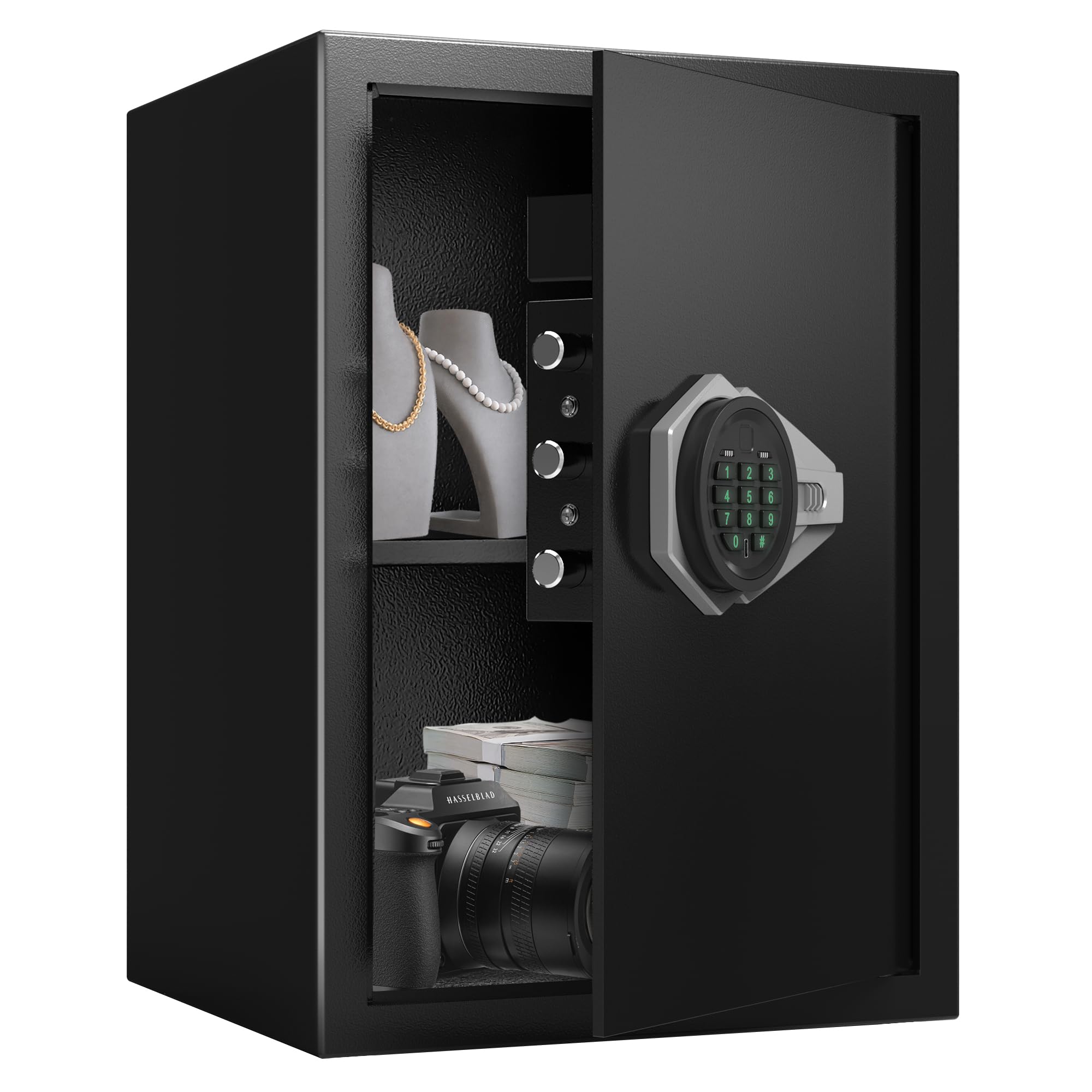 Marcree 2.05 Cub Safe Box, Safes for Home with Digital Keypad, Steel Inner Cabinet, Money Safe with Removable and Adjustable Shelf, LED Light, Cabinet Safes for Office Hotel