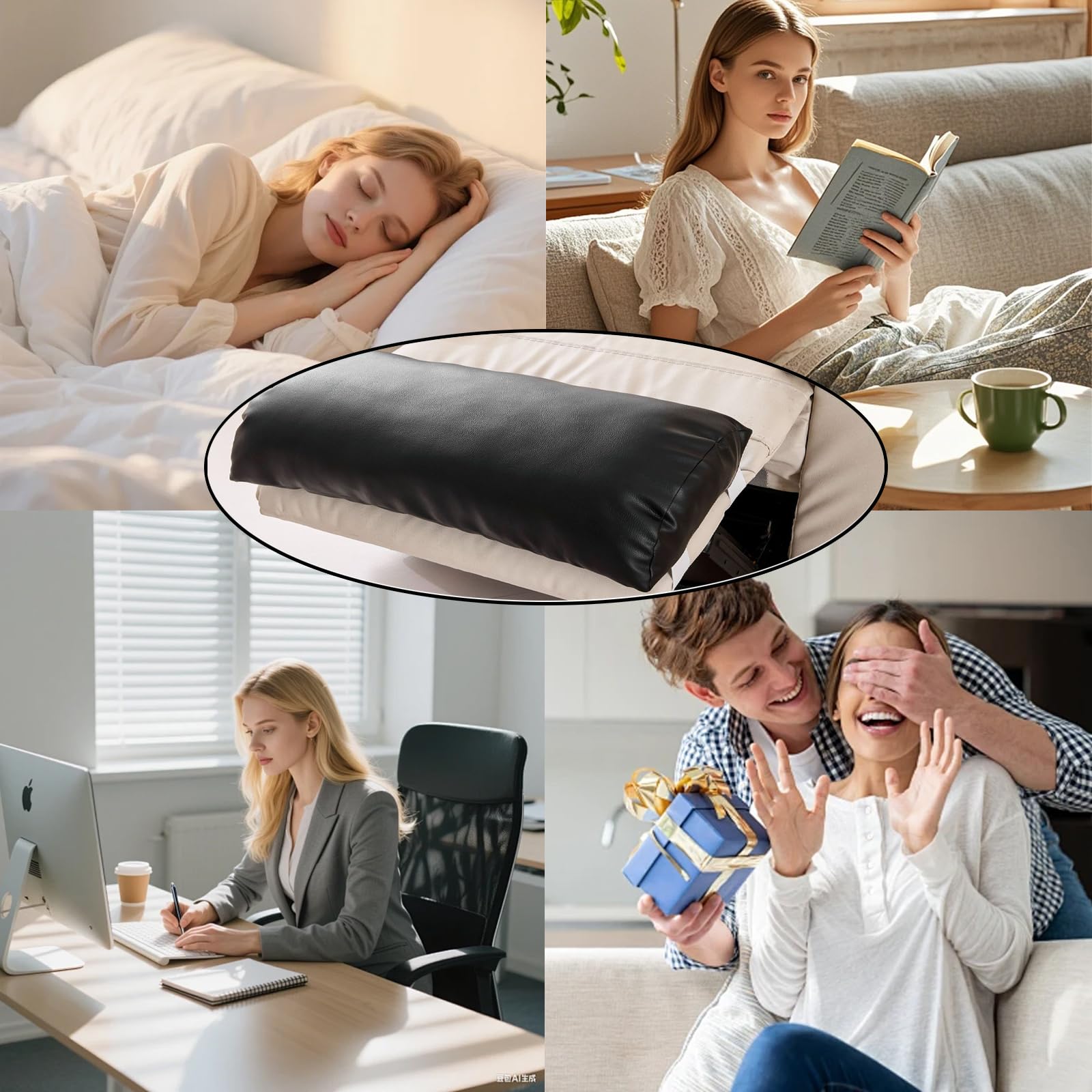 58 x 25 x 10cm Liegestuhl Kissen Sofa Fußstütze Kissen, Halbmond Nackenrolle Kissen mit Bezug & Gummiband,für Kopf/Nacken/Taille/Bein/Füße (Grey,3Pcs 25×58cm)