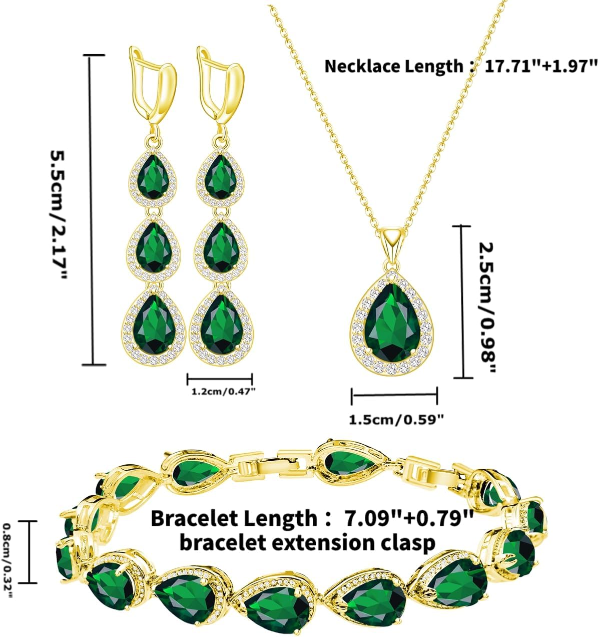 LMXXVJ Necklace Long Earrings Bracelet Set, White Gold Plated Created Blue Sapphire Jewelry Set Wedding Party Gift Jewelry for Women Bridal Bridesmaid - Image 6