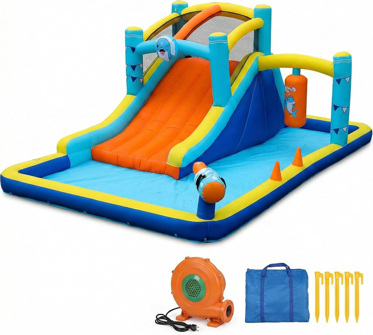TABU Bounce House with Slide, Inflatable Castle with Splash Pool Water Cannons, Outdoor/Indoor Bouncy House with Air Blower, Ball Pit, Boxing, Climbing Wall, for Kids Aged 3-12(187.2x112x73.2IN)