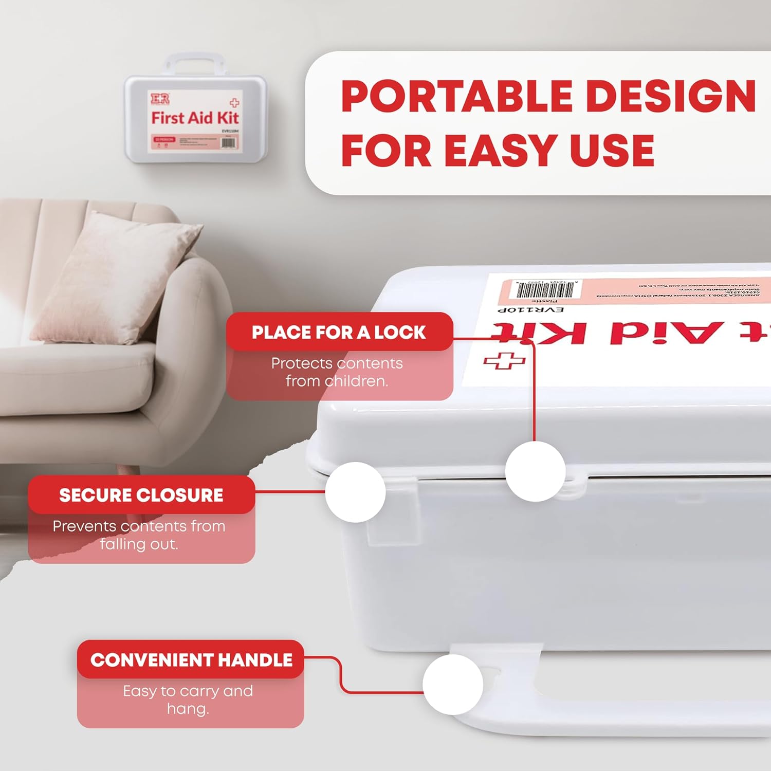 Ever Ready First Aid 10 Person First Aid Kit with Plastic Case, Type III, Ansi A, OSHA Compliant