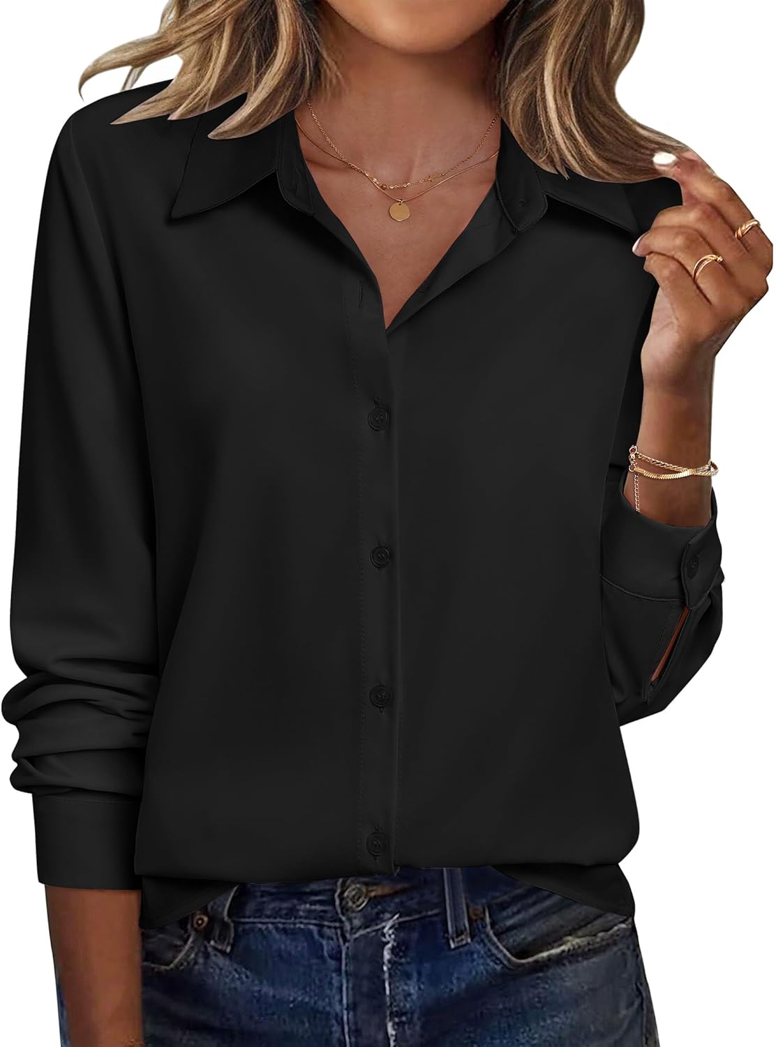 Zeagoo Blouse for Women Dressy Long Sleeve Button Down Shirts Business Casual Outfit Lightweight Solid/Printed Tops - Image 2