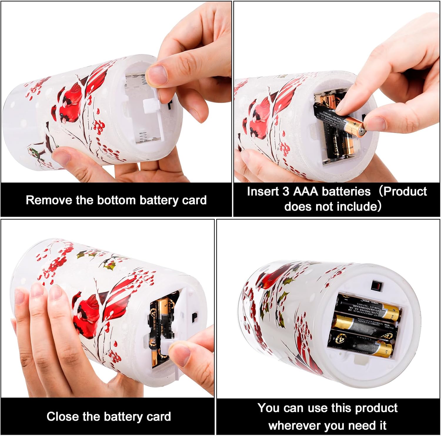 3 Pack Red Bird Glass Flameless Candles, Christmas Battery Operated LED Candles with Remote Timers, Realistic Wax Pillar Candles for Xmas Bedroom Home Decor Table Ornament (3”x4”5”6”) - Image 2