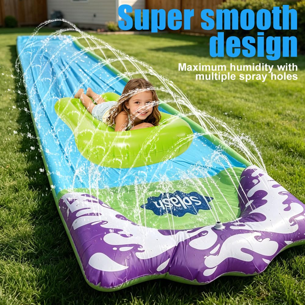 Zjeżdżalnia wodna do ogrodu, 480 x 70 cm, Single Water Slide, mata antypoślizgowa z 2 bodyboardami, wbudowanym zraszaczem, zabawka wodna do ogrodu i na zewnątrz, dla dzieci i dorosłych