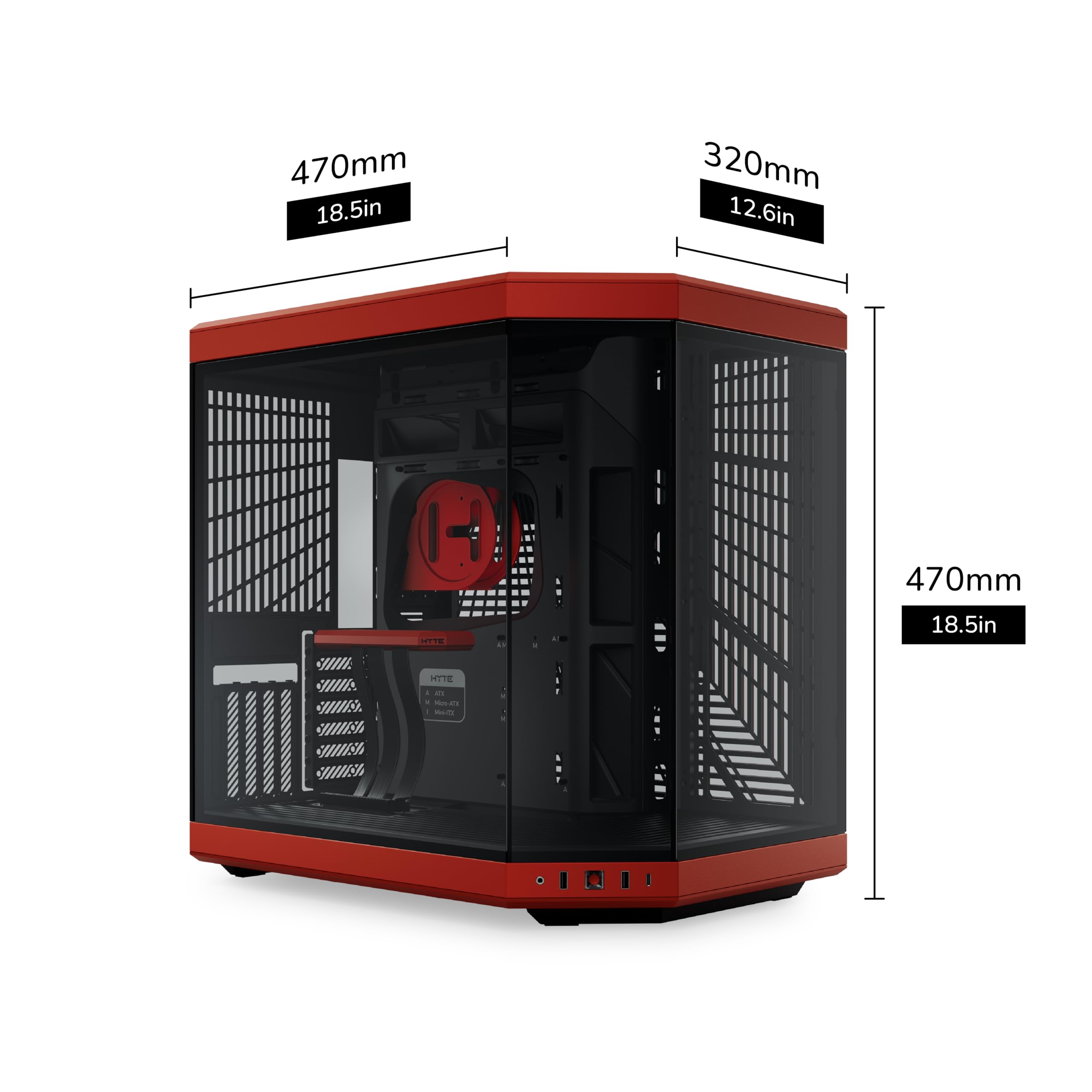 HYTE Y70 - Carcasa de Doble cámara panorámica de Vidrio Templado ATX de Torre Media con Cable Elevador PCIE 4.0 Incluido, Color Rojo (CS-HYTE-Y70-BR)