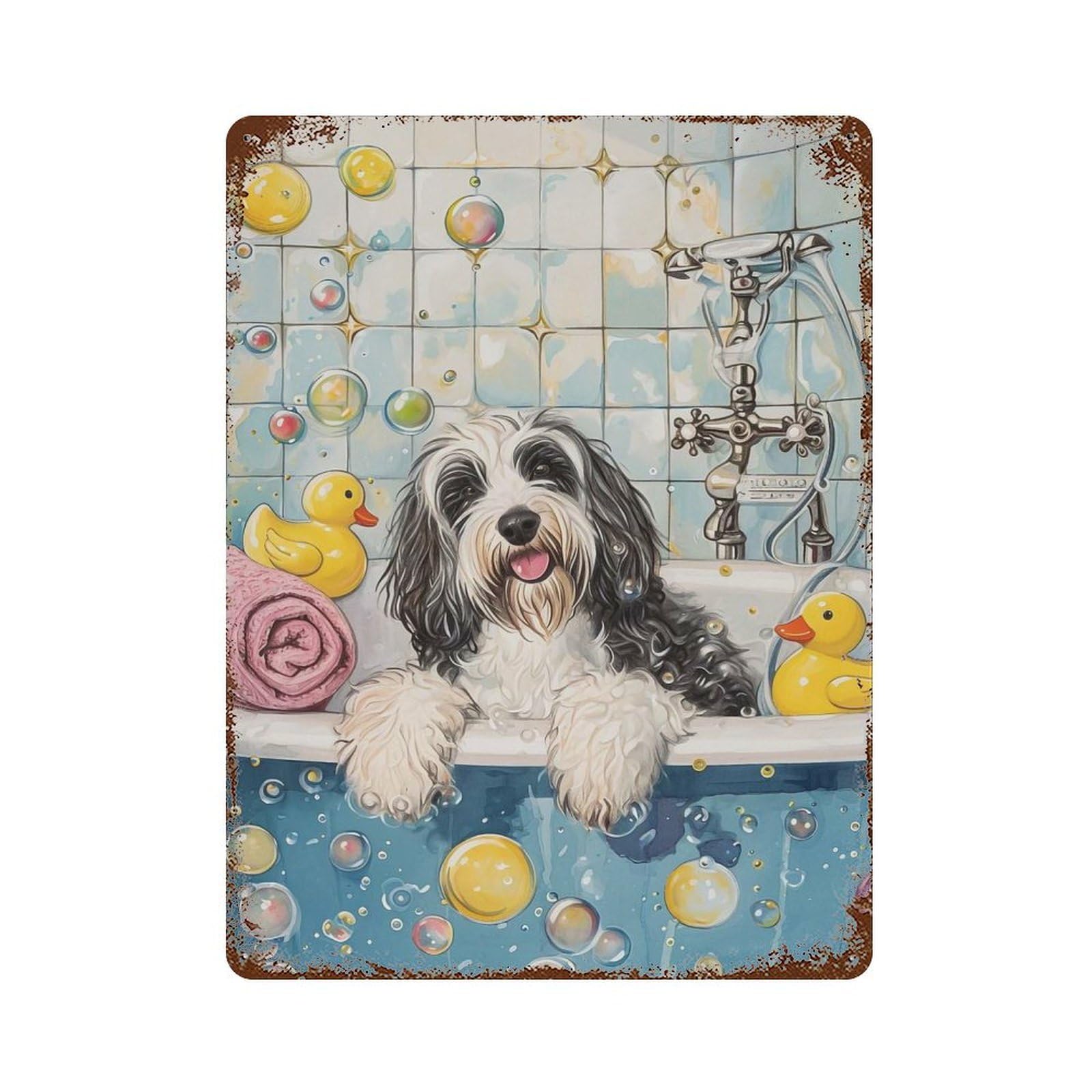 Garage Style Bearded Collie Dog Rustic Tin Plaque 15.7"x11.8", Classic Wall Plaque for Bar And Workshop